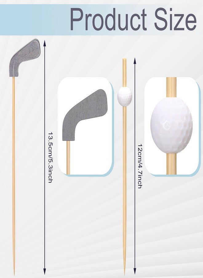 Ninehaoou 200 Pcs Golf Cocktail Picks 4.7" Golf Toothpicks for Appetizers Golf Club Drink Stirrers Golf Party Decor Birthday Cupcake Topper Sandwich Fruit Golf Skewer Bamboo Stick Holiday Supply(Golf Ball) - Image 2